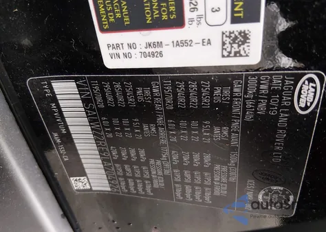 2020 Land Rover Range Rover Sport Svr z USA, uszkodzony, nr VIN SALWZ2RE9LA704926